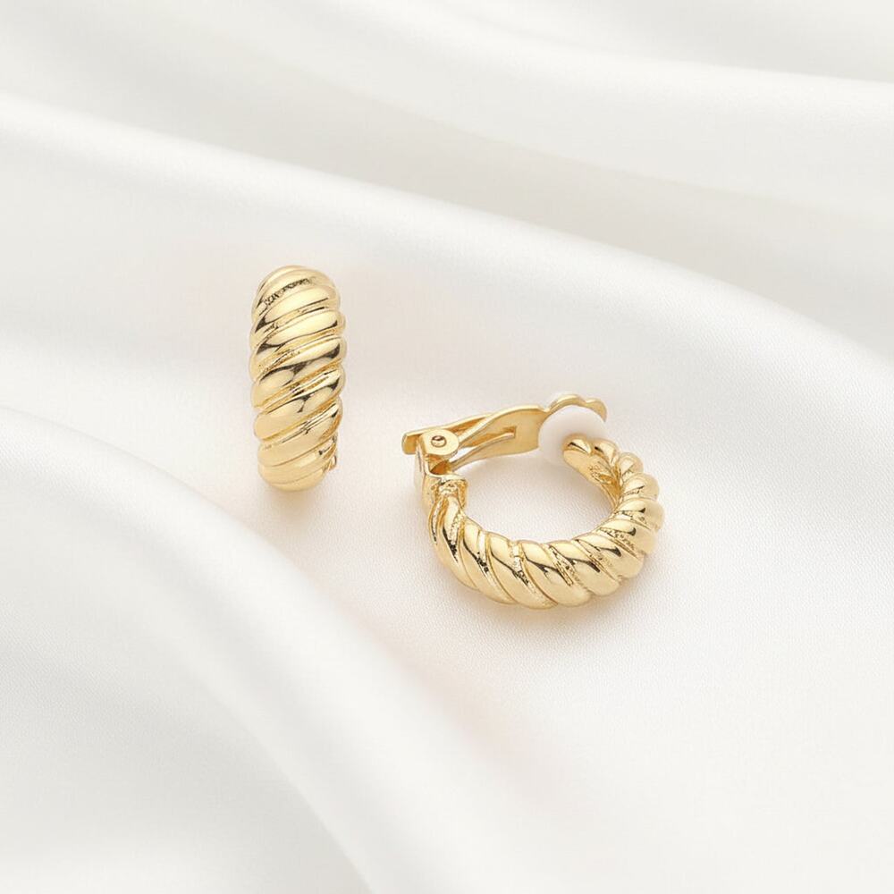 Clip on 3/4" gold indented graduated hoop style earrings